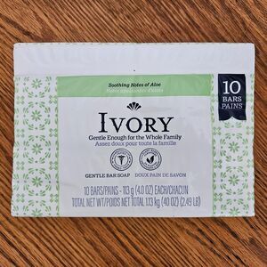 Ivory Gentle Bar Soap w/ Notes of Aloe 10 Bars 4 Oz Each Plant-Based 99.4% Pure